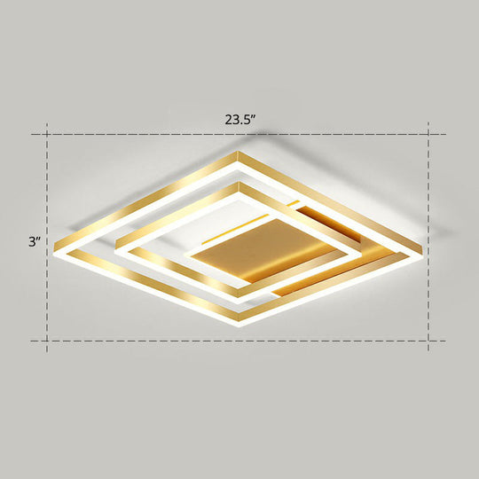 Minimalist Square Gold Led Flush Ceiling Light For Bedrooms / 23.5 White