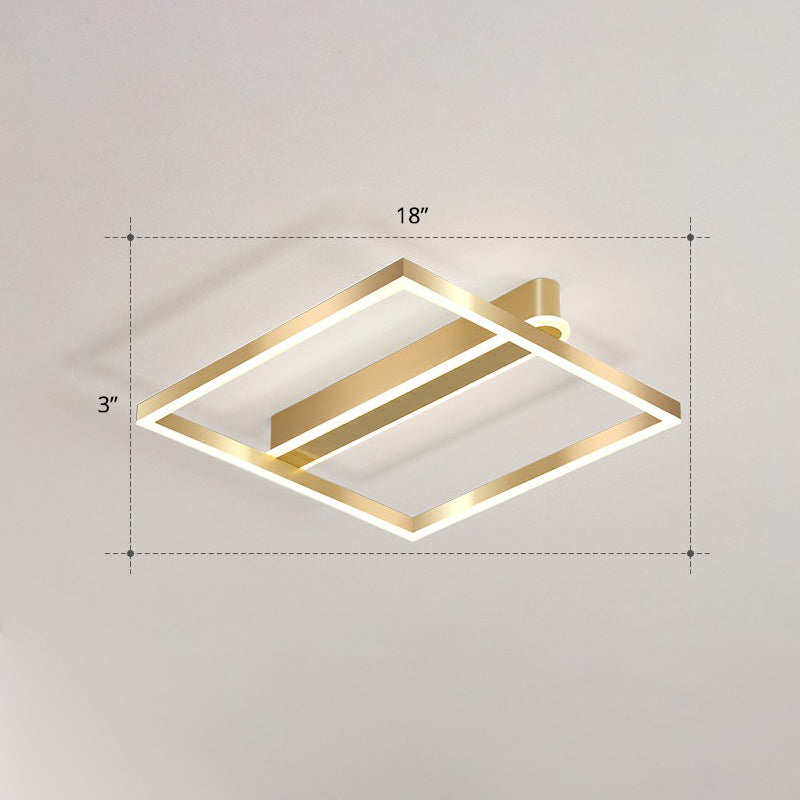 Minimalist Square Led Flush Ceiling Light In Gold For Bedroom / White Single Ring