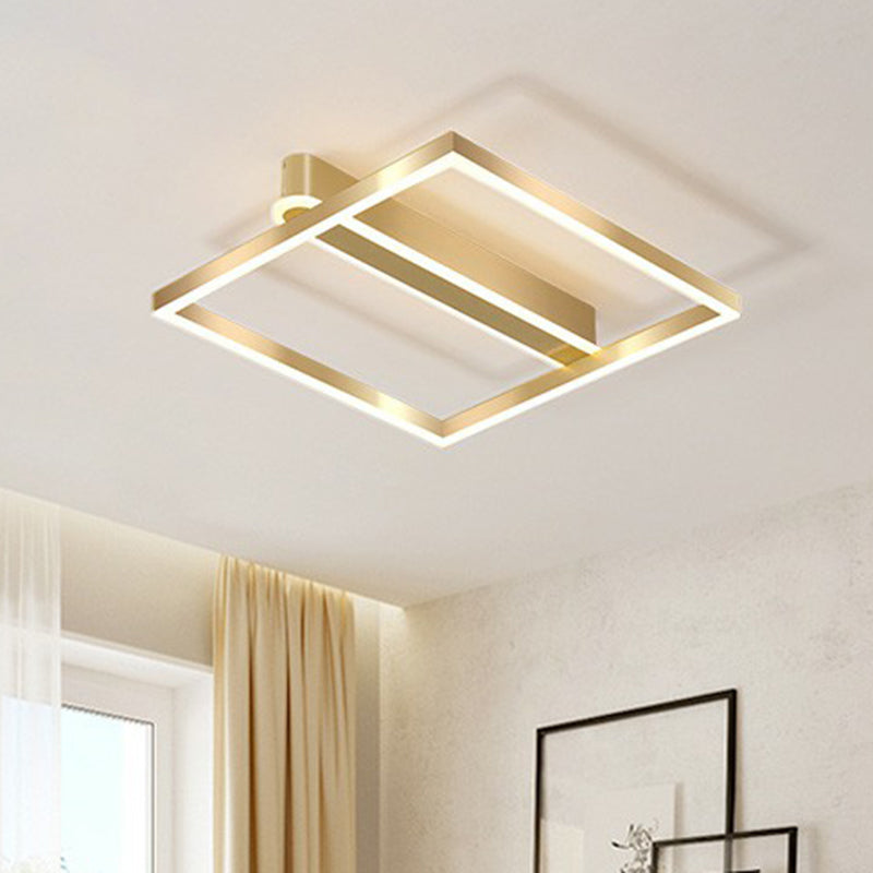 Minimalist Square Led Flush Ceiling Light In Gold For Bedroom