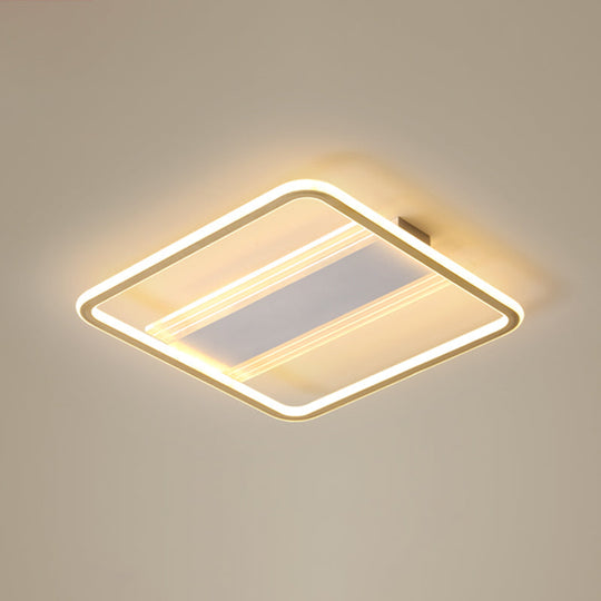 Minimalist Gold And White Flush Light For Bedroom With Square Acrylic Shade / 20.5