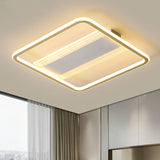 Minimalist Gold And White Flush Light For Bedroom With Square Acrylic Shade