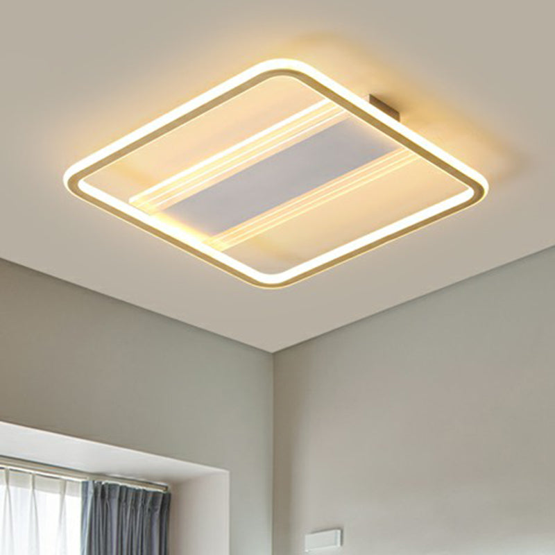 Minimalist Gold And White Flush Light For Bedroom With Square Acrylic Shade
