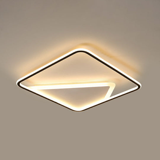 Modern Black Square Flush Mount Light Fixture For Bedroom / 18’ Third Gear