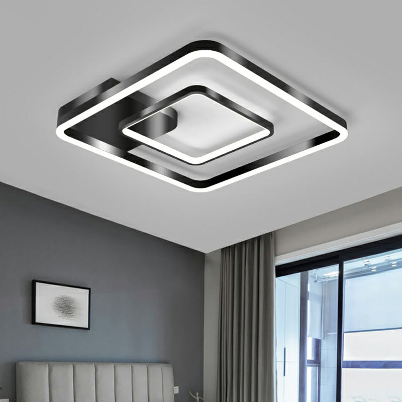 Minimalistic Black Finish Led Flush Mount Ceiling Lamp For Bedroom - Metal Frame / 18’