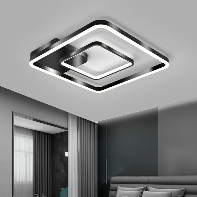 Minimalistic Black Finish Led Flush Mount Ceiling Lamp For Bedroom - Metal Frame