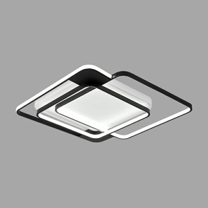 Modern Metal Black Led Square Flush Mount For Bedrooms / 20.5 Third Gear