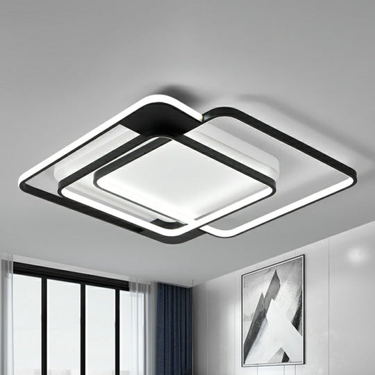 Modern Metal Black Led Square Flush Mount For Bedrooms