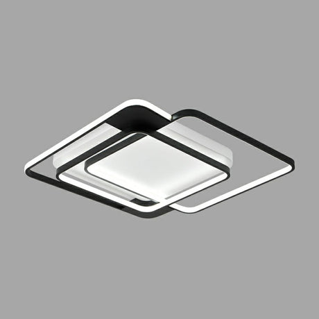 Modern Metal Black Led Square Flush Mount For Bedrooms / 20.5 Remote Control Stepless Dimming