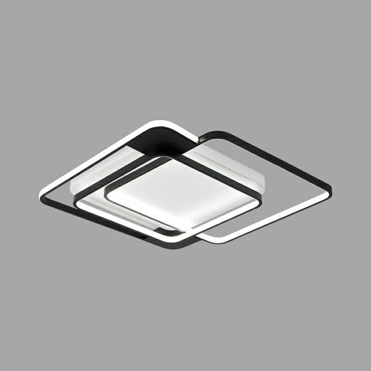 Modern Metal Black Led Square Flush Mount For Bedrooms / 16.5 Third Gear