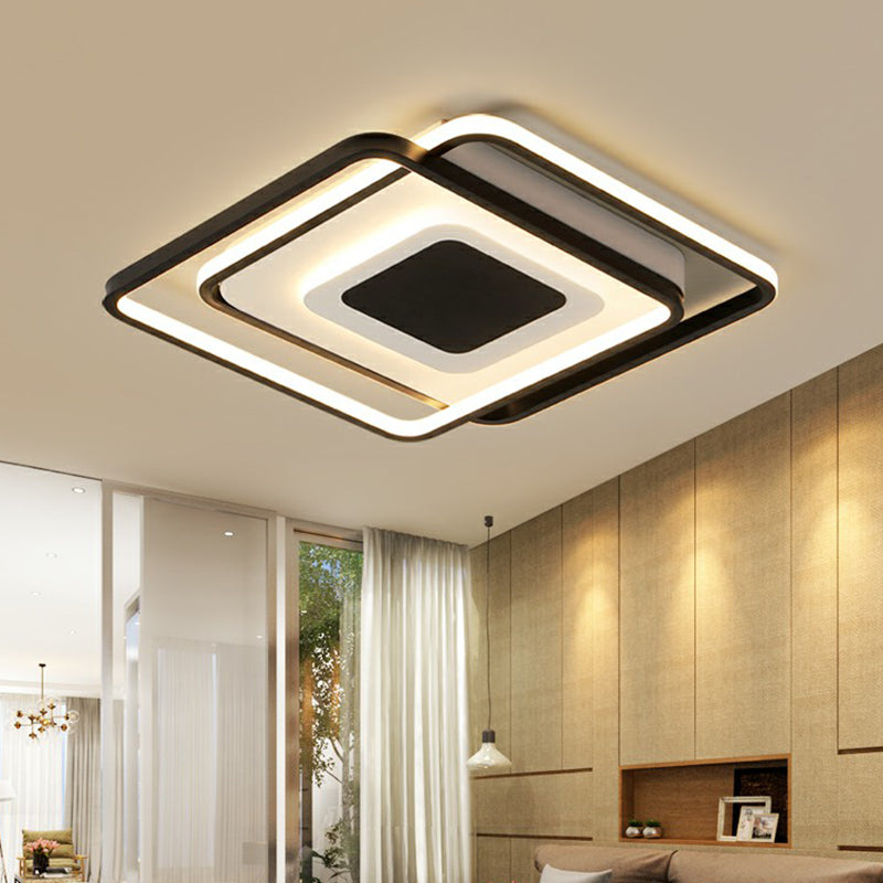 Modern Black Square Led Ceiling Flush Mount Light Fixture For Bedrooms