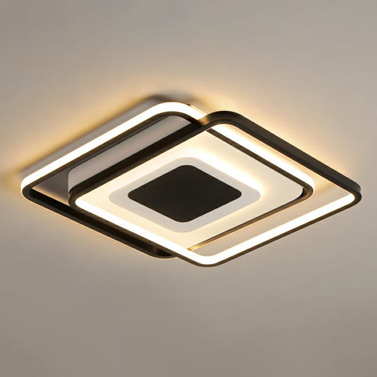 Modern Black Square Led Ceiling Flush Mount Light Fixture For Bedrooms / 21.5 Remote Control