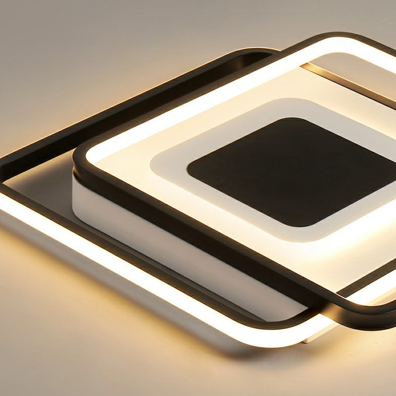 Modern Black Square Led Ceiling Flush Mount Light Fixture For Bedrooms