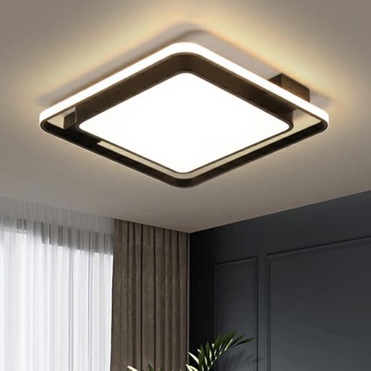 Modern Black Led Ceiling Light With Acrylic Diffuser - Simple Metal Flush Mount