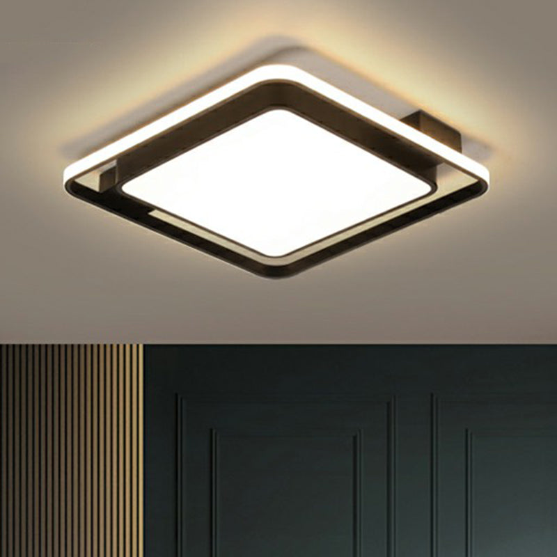 Modern Black Led Ceiling Light With Acrylic Diffuser - Simple Metal Flush Mount