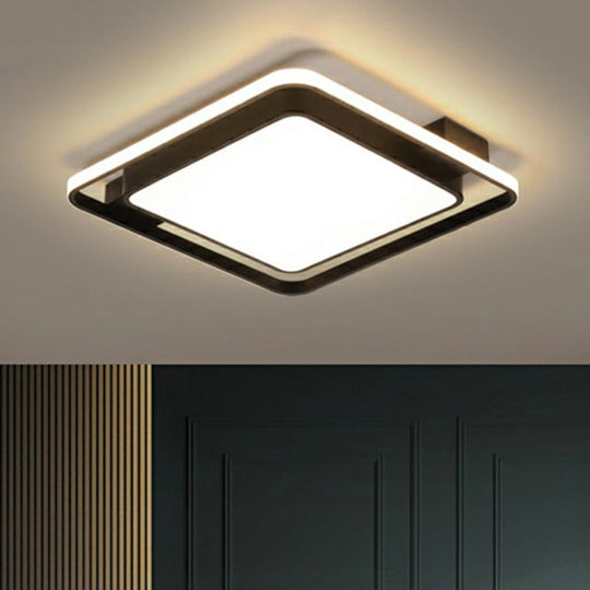 Modern Black Led Ceiling Light With Acrylic Diffuser - Simple Metal Flush Mount