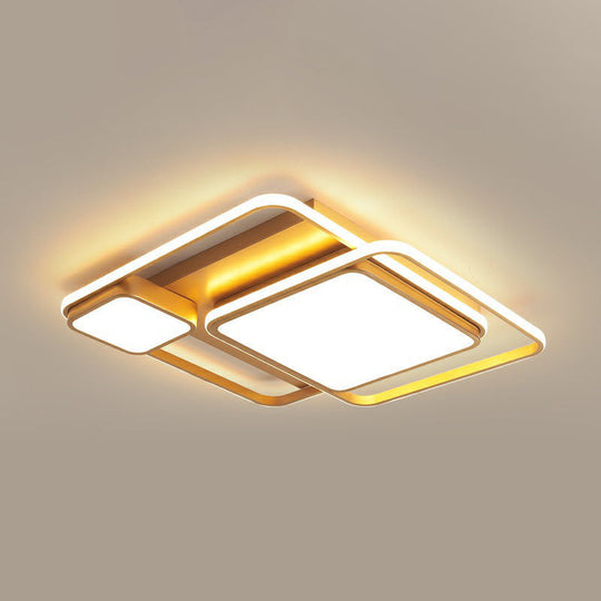 Minimalist Golden Led Flush Mount Ceiling Light With Acrylic Square Design Gold / 21 Remote Control