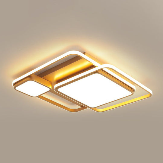 Minimalist Golden Led Flush Mount Ceiling Light With Acrylic Square Design Gold / 23.5 White