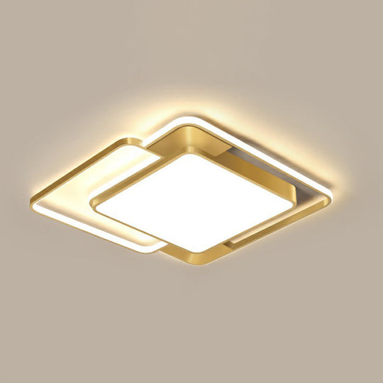Modern Gold Led Flushmount Ceiling Light For Bedroom - Simple Square Design / 20.5 Third Gear
