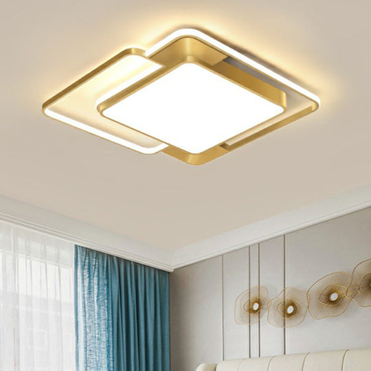 Modern Gold Led Flushmount Ceiling Light For Bedroom - Simple Square Design