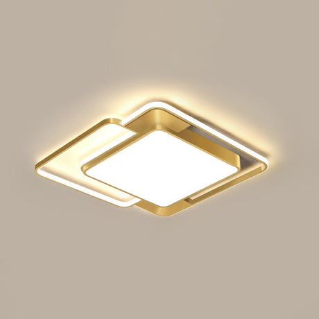 Modern Gold Led Flushmount Ceiling Light For Bedroom - Simple Square Design / 16.5 Third Gear
