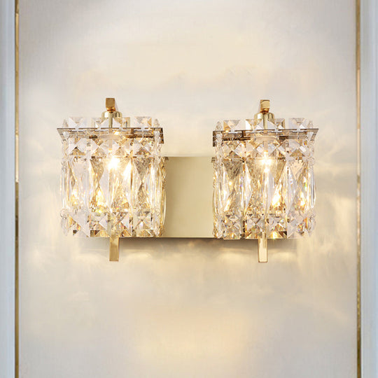 Contemporary Rectangle Wall Mount Sconce Light With Crystal Shade - Elegant Beveled Design