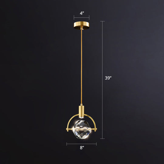 Beveled K9 Crystal Ball Led Hanging Lamp - Minimalist Golden Suspension Light For Bedrooms Gold /