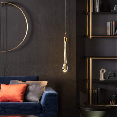 Modern Gold Crystal Droplet Pendant Light Stylish Led Ceiling Hang For Living Room