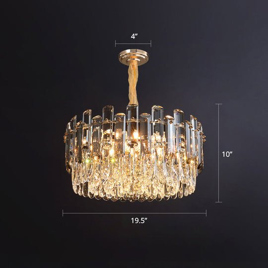 Modern Crystal Clear Chandelier For Dining Room - Round Hanging Light Fixture / 19.5’’