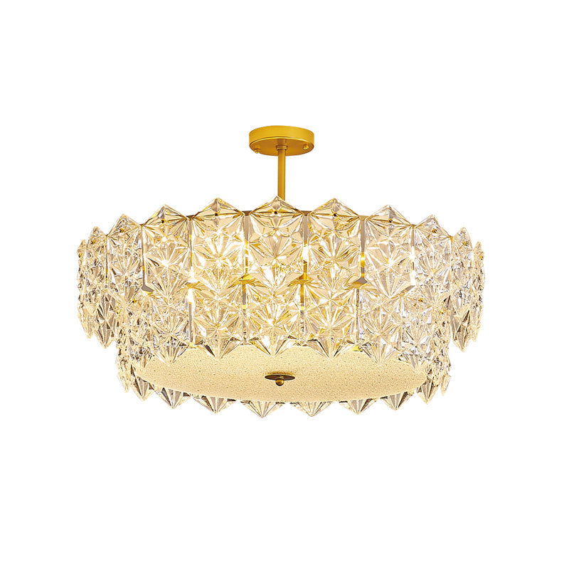 Gold Hexagonal Crystal Ceiling Chandelier - Minimalist Living Room Suspension Lamp