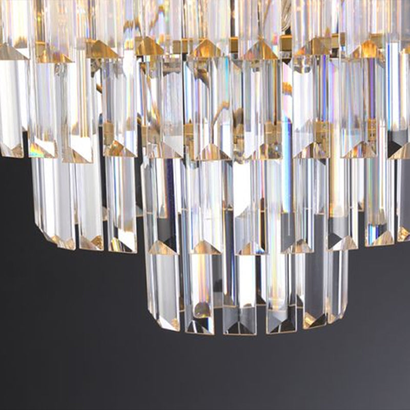 Gold Minimalist 3-Layer Crystal Chandelier - Elegant Bedroom Lighting Fixture