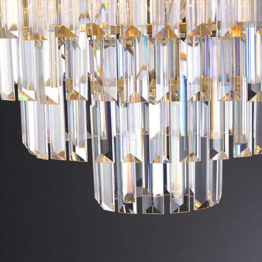 Gold Minimalist 3-Layer Crystal Chandelier - Elegant Bedroom Lighting Fixture
