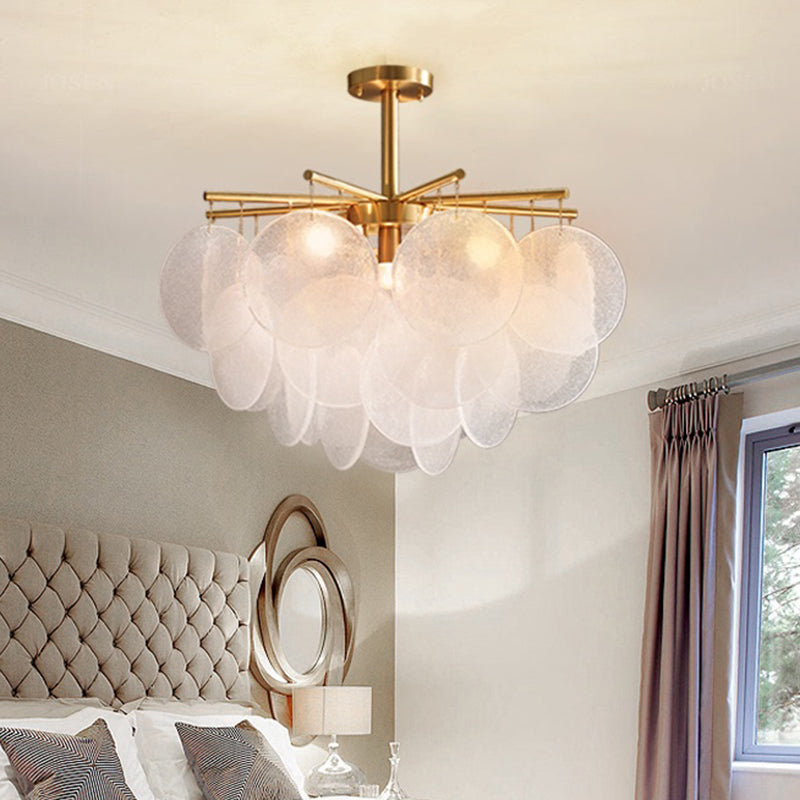 Modern Style Gold Finish Seedy Glass Disc Pendant Light For Dining Room Ceiling Chandelier