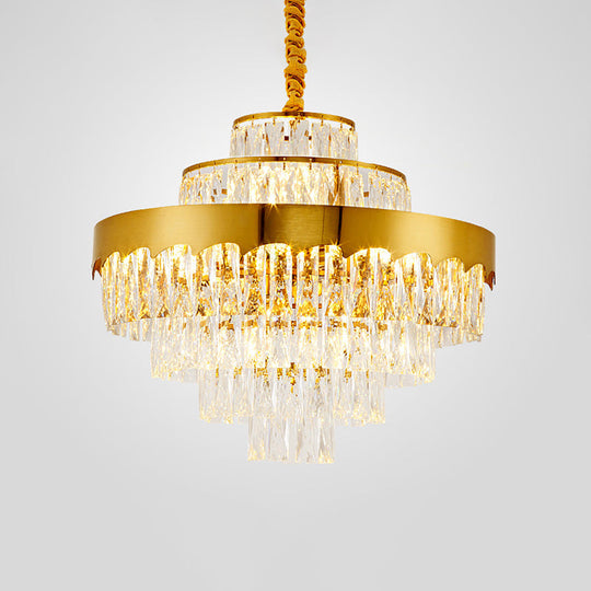 Golden Rectangle Crystal Chandelier: Postmodern Suspension Light For Living Room Gold / 23’’