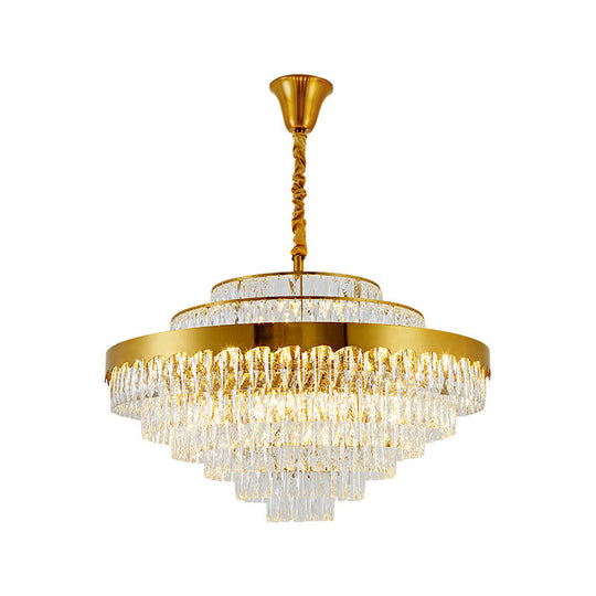 Golden Rectangle Crystal Chandelier: Postmodern Suspension Light For Living Room