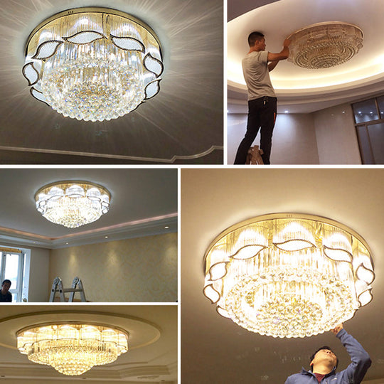 Modern Crystal Flower Flushmount Ceiling Lamp - 7 - Light Clear Flush Light Fixture For Living Room