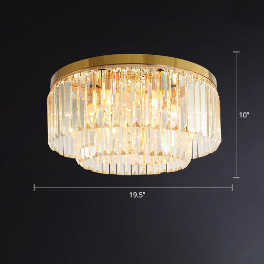Minimalist Gold Crystal Prism Flush-Mount Ceiling Light For Bedroom / 19.5