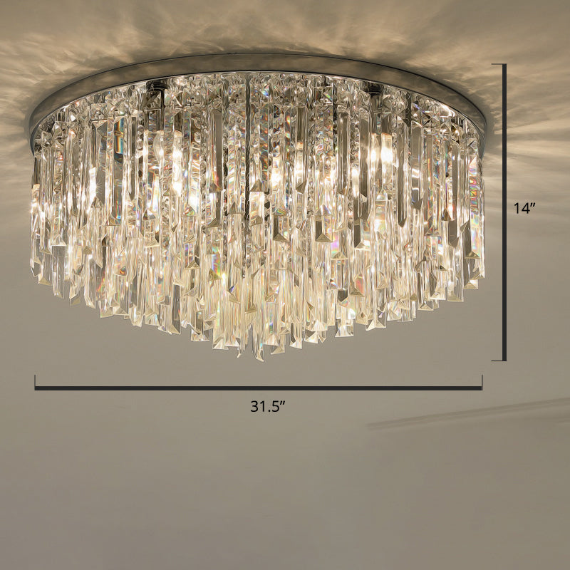 Modern Round Flushmount Bedroom Ceiling Light With Clear Crystal Icicles Chrome / 31.5’