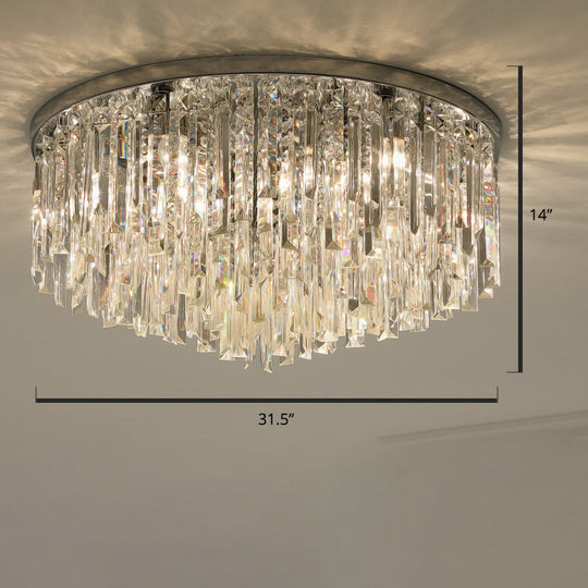 Modern Round Flushmount Bedroom Ceiling Light With Clear Crystal Icicles Chrome / 31.5’
