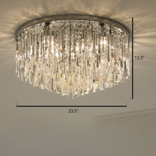 Modern Round Flushmount Bedroom Ceiling Light With Clear Crystal Icicles Chrome / 23.5