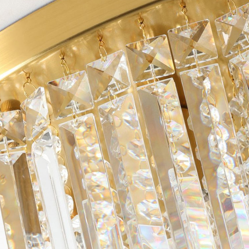 Modern Round Flushmount Bedroom Ceiling Light With Clear Crystal Icicles