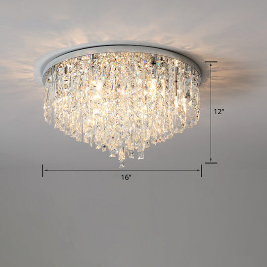 Modern Round Beveled K9 Crystal Ceiling Lamp For Living Room - Flush Mounted Light Silver / 16