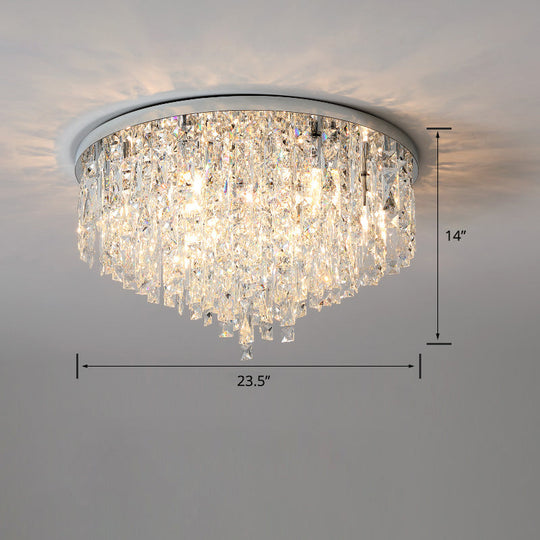 Modern Round Beveled K9 Crystal Ceiling Lamp For Living Room - Flush Mounted Light Silver / 23.5