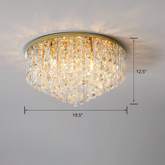 Modern Round Beveled K9 Crystal Ceiling Lamp For Living Room - Flush Mounted Light Gold / 19.5’
