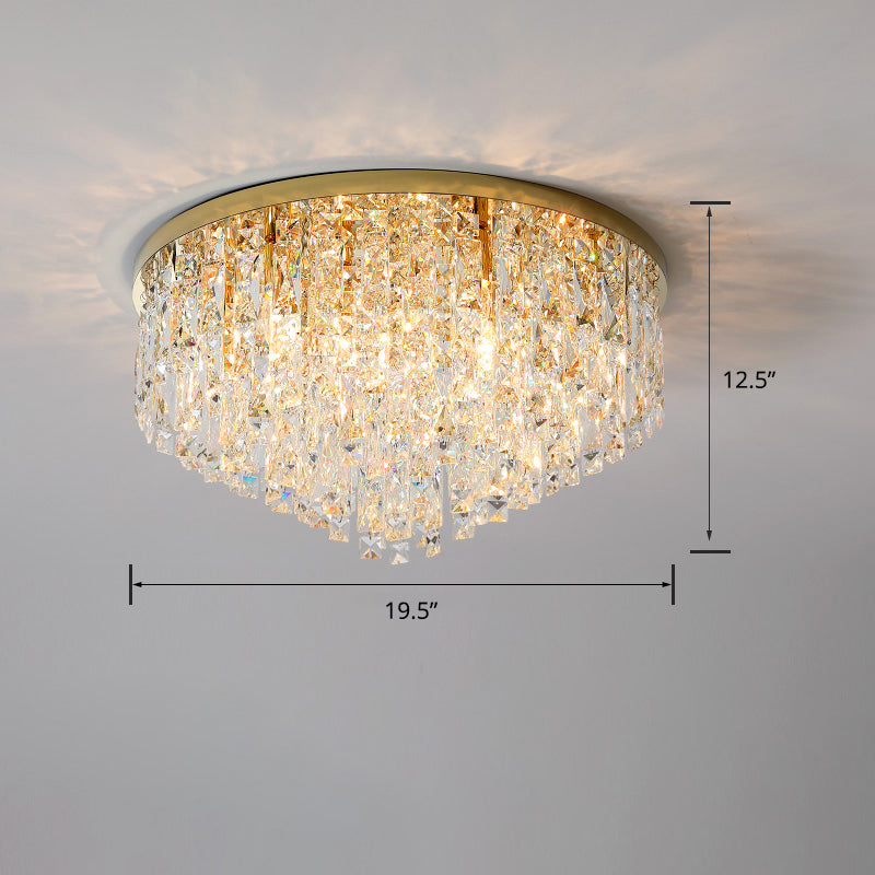 Modern Round Beveled K9 Crystal Ceiling Lamp For Living Room - Flush Mounted Light Gold / 19.5