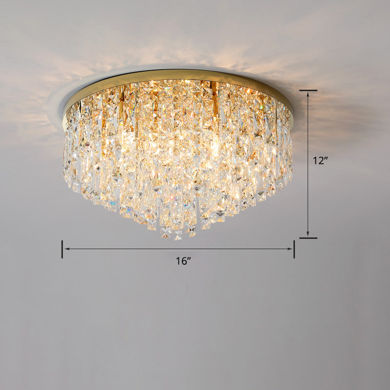 Modern Round Beveled K9 Crystal Ceiling Lamp For Living Room - Flush Mounted Light Gold / 16