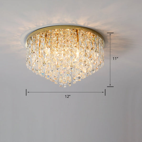 Modern Round Beveled K9 Crystal Ceiling Lamp For Living Room - Flush Mounted Light Gold / 12