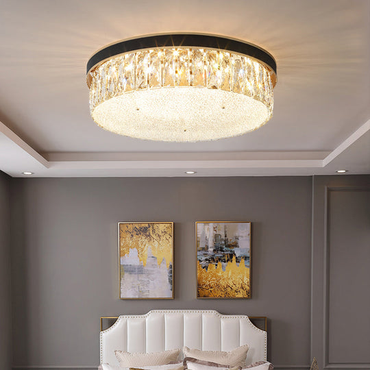 Sleek Led Flush Mount Fixture With Geometric Shape K9 Crystal Bedroom Ceiling Light