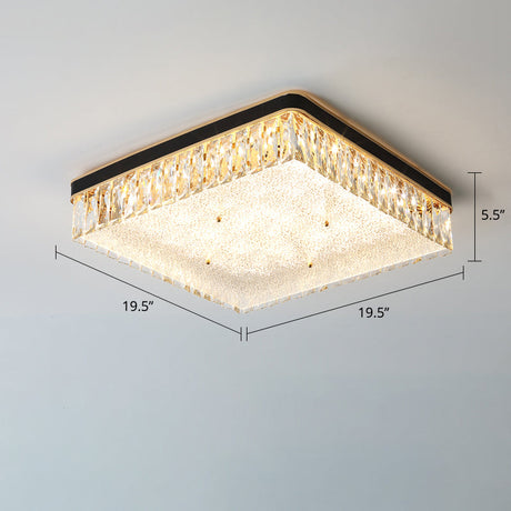 Sleek Led Flush Mount Fixture With Geometric Shape K9 Crystal Bedroom Ceiling Light Black / 19.5