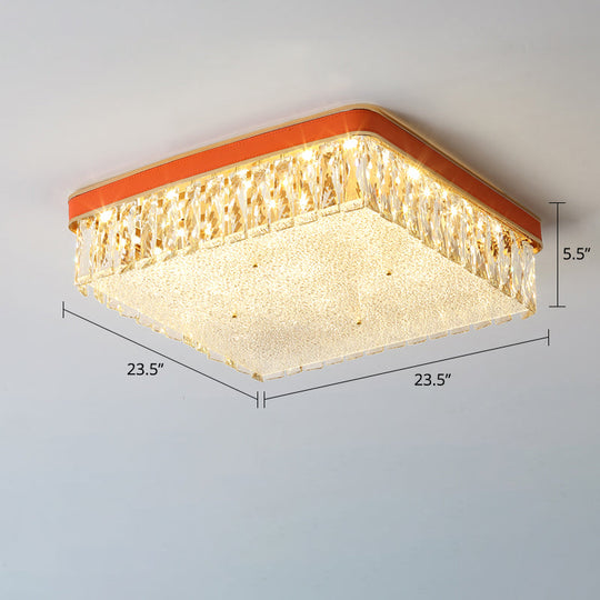 Sleek Led Flush Mount Fixture With Geometric Shape K9 Crystal Bedroom Ceiling Light Orange / 23.5