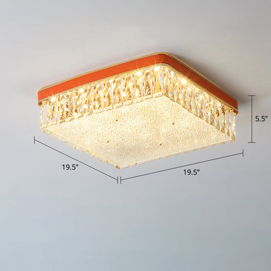 Sleek Led Flush Mount Fixture With Geometric Shape K9 Crystal Bedroom Ceiling Light Orange / 19.5